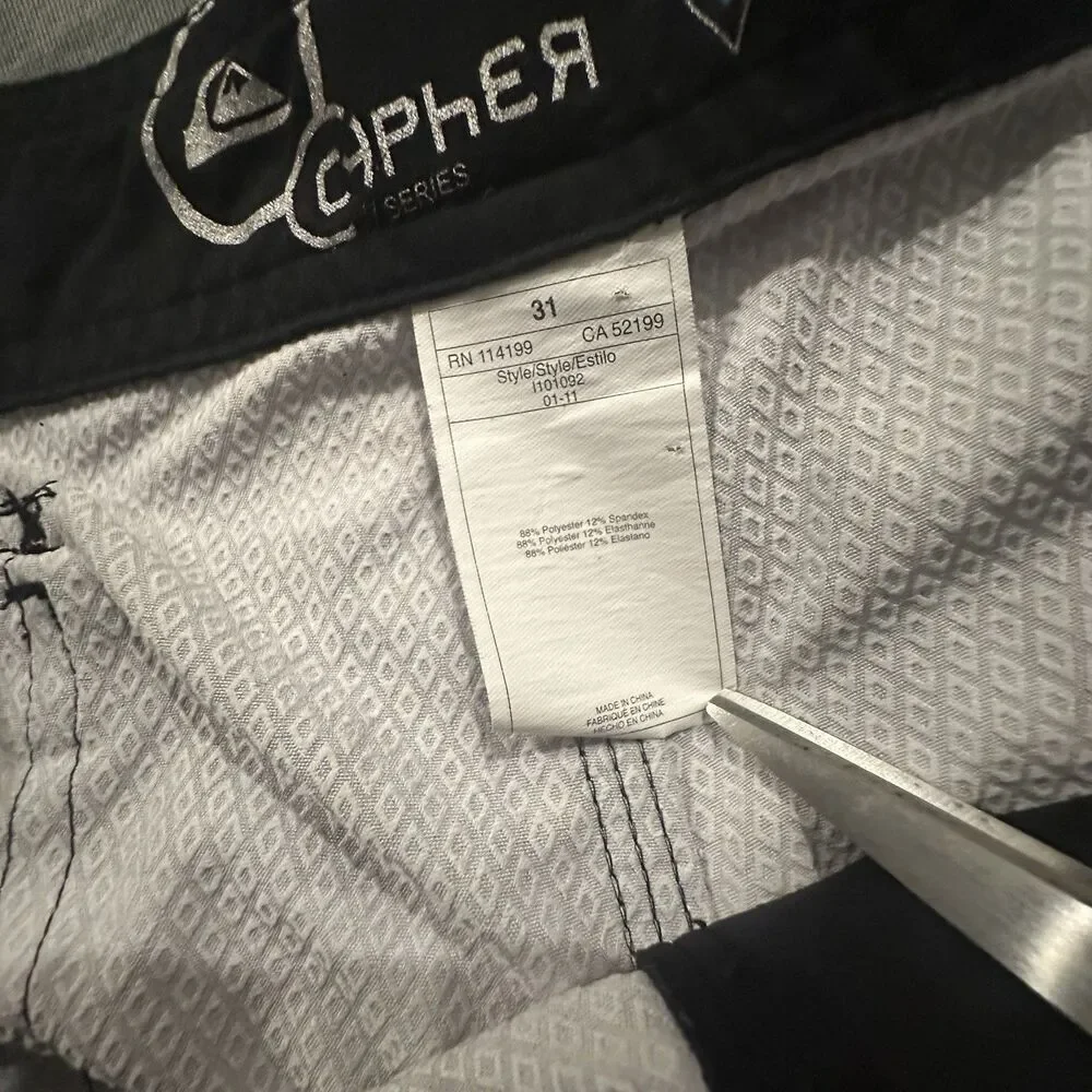 Quicksilver Cypher Series Board Shorts 4 Way Stretch Mens 31 Black Striped Swim